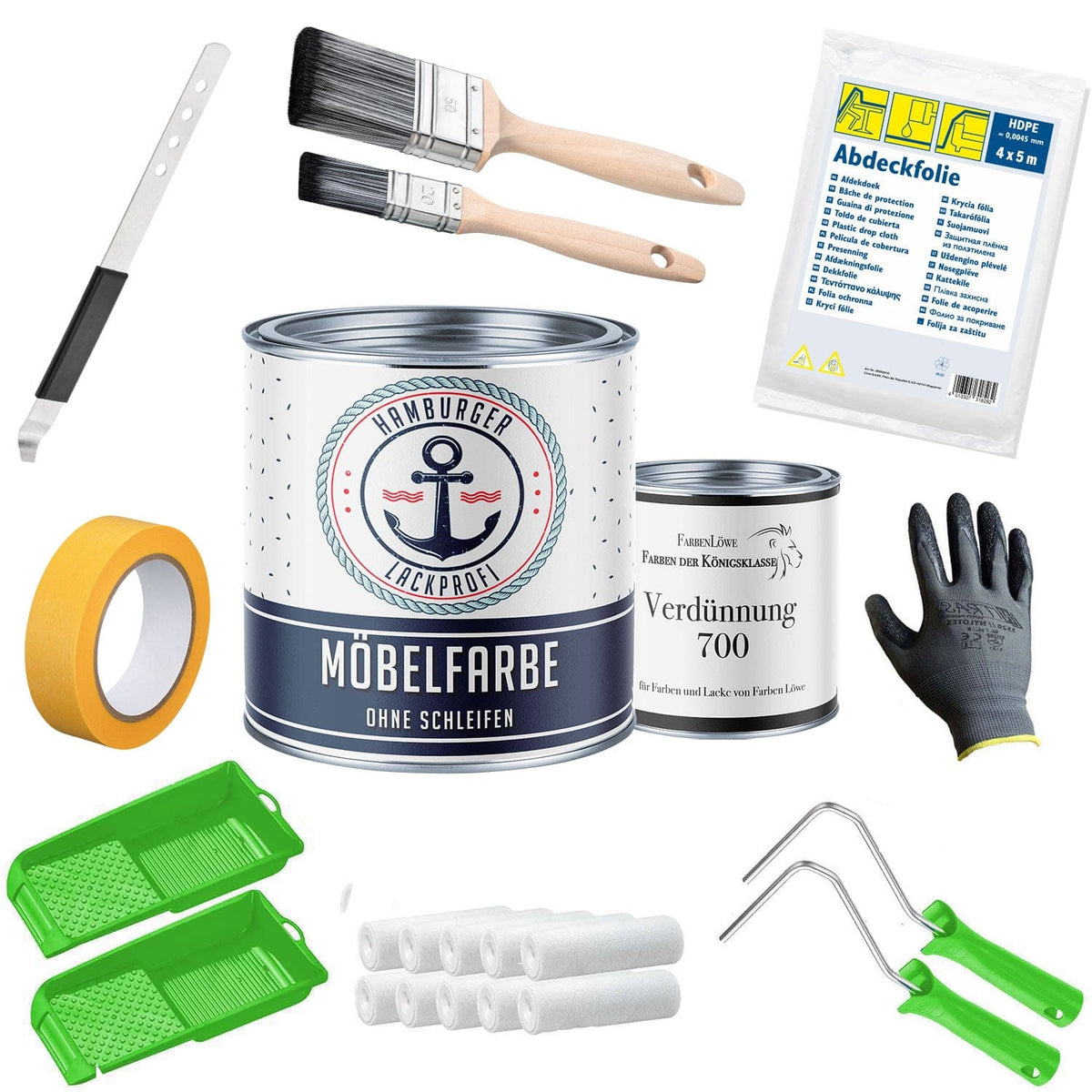 Möbelfarbe ohne Schleifen RAL 7012 Basaltgrau - Möbellack mit Lackierset (X500) - Hamburger Lack-Profi