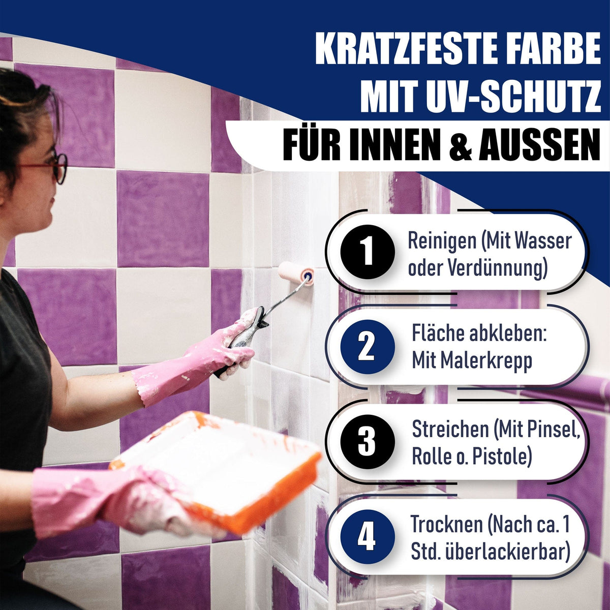 Hamburger Lack-Profi Fliesenlack Schwarzblau RAL 5004 - hochdeckende Fliesenfarbe Blau - Hamburger Lack-Profi