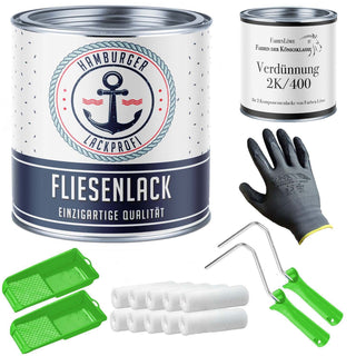 Fliesenfarbe in Türkisgrün RAL 6016 - Fliesenlack mit Lackierset (X300) - Hamburger Lack-Profi