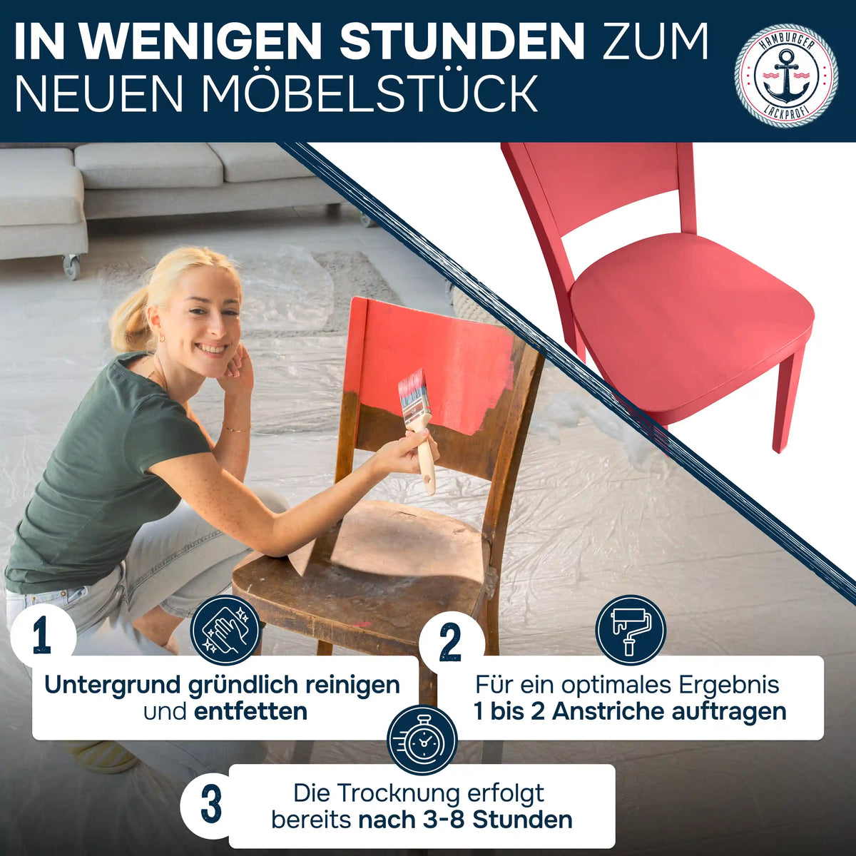 Möbelfarbe ohne Schleifen RAL 8023 Orangebraun - Möbellack - Hamburger Lack-Profi
